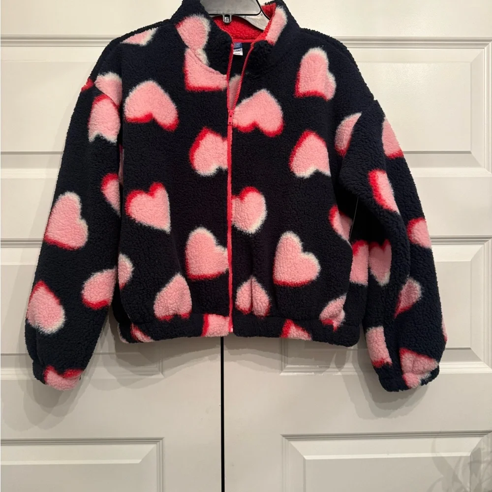 NWT GIRLS FLEECE HEARTS SHERPA JACKET  ZIP CLOSURE 2 POCKETS 23